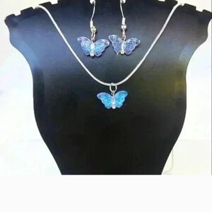 Silver and Blue Butterfly Jewelry Set